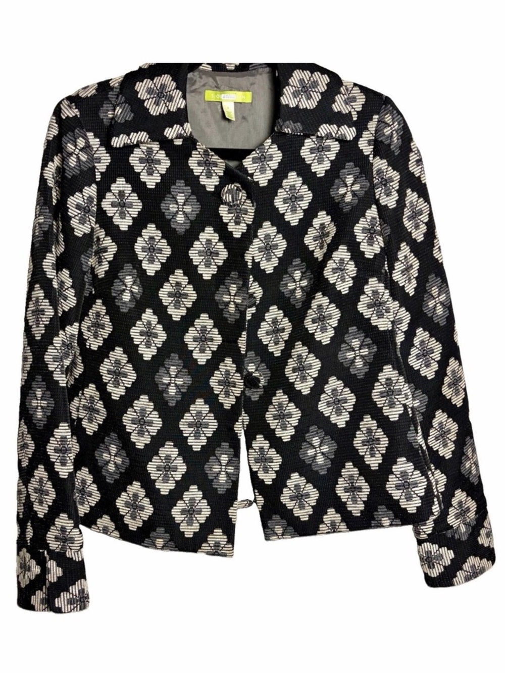 Sigrid Olsen Jacquard Diamond Flower Print Short Jacket Coat 6 Retro Boho Twee
